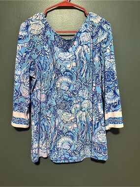 Lilly Pulitzer Blue & Pink Coastal Print Cowl Neck Tunic